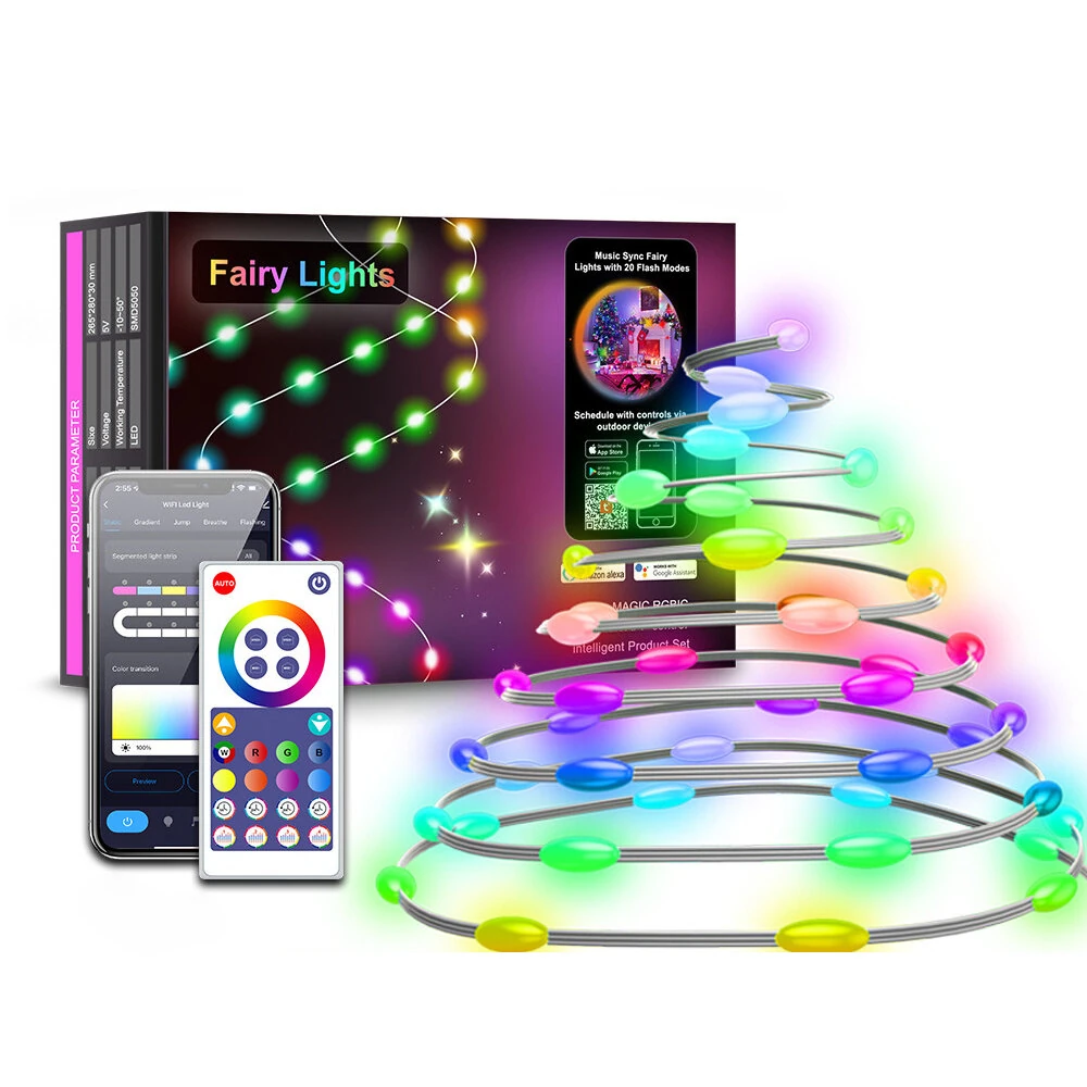 (image for) LIXINCORDA 5m~20m Smart RGBIC LED String Lights Music Sync IP68 Waterproof APP/Remote/Voice Control With Alexa/Google Christmas Decoration