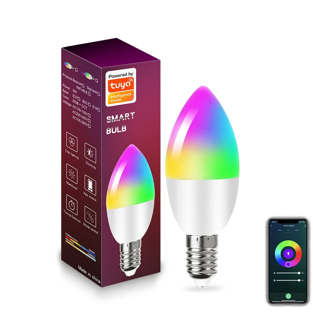 (image for) LIXINCORDA E14 Smart Bulb Tuya Wifi Candle Lamp APP Remote Control LED Bulb WiFi 2.4GHz Supports Alexa Google Assistant Voice Control